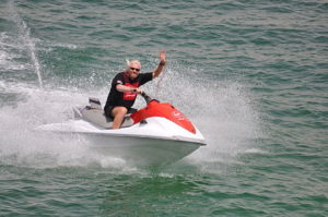 Richard Branson on water bike