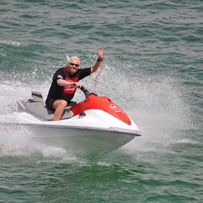 Richard Branson on water bike